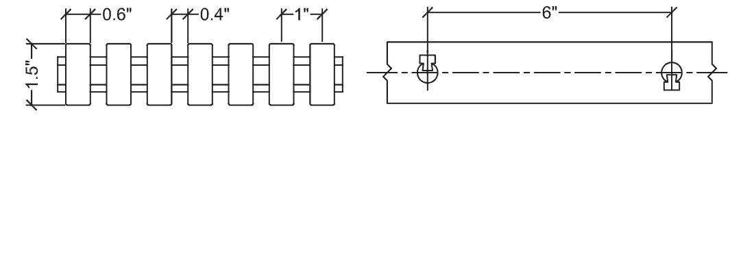 Technical illustration of heavy duty Fiberglass Reinforced Plastic pultruded grating bearing bar, 15-40.