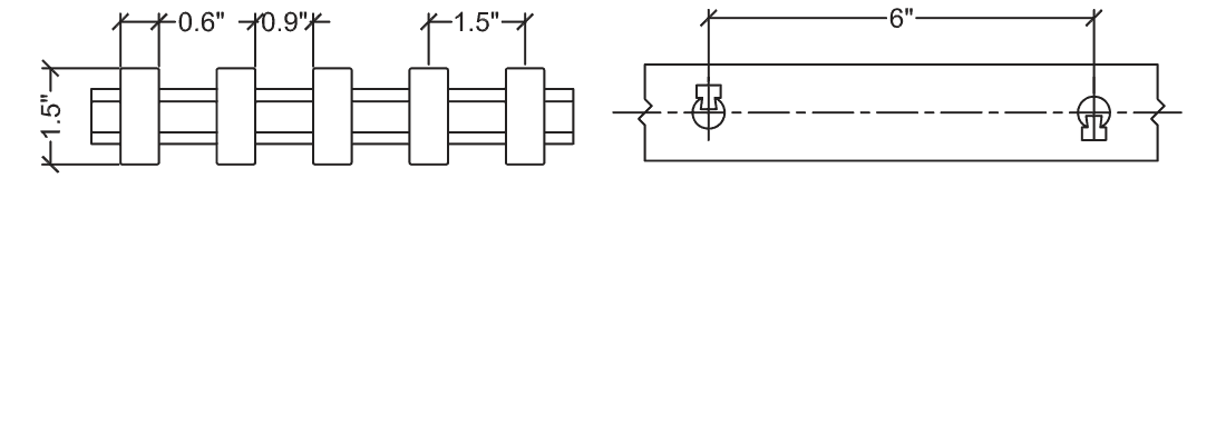 Technical illustration of heavy duty FRP pultruded grating bearing bar, 15-60.
