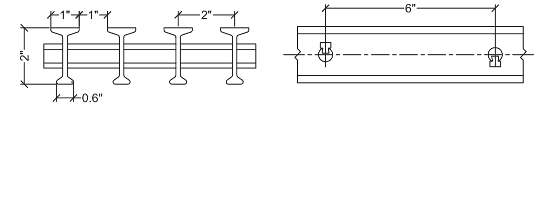 Technical illustration of Fiberglass Reinforced Plastic T bearing bar grating, 20-50.