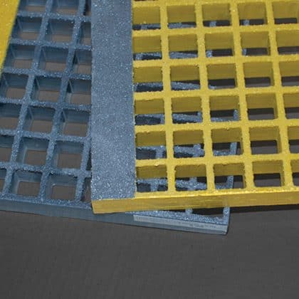 Yellow structural fiberglass stair treads and stair tread covers.