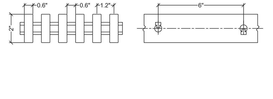 Technical illustration of heavy duty structural fiberglass pultruded grating bearing bar, 20-50.