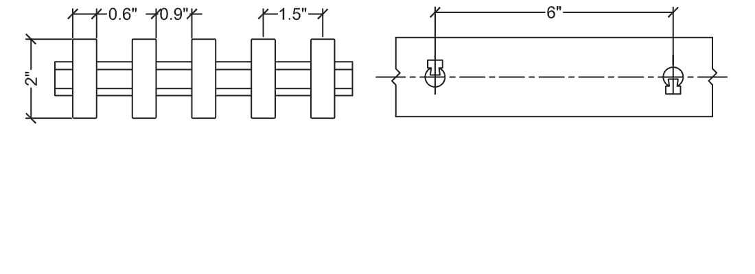 Technical illustration of heavy duty FRP pultruded grating bearing bar, 20-60.