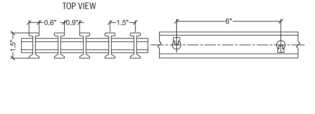 Technical illustration of phenolic grating structural fiberglass I bearing bar, 15-60.