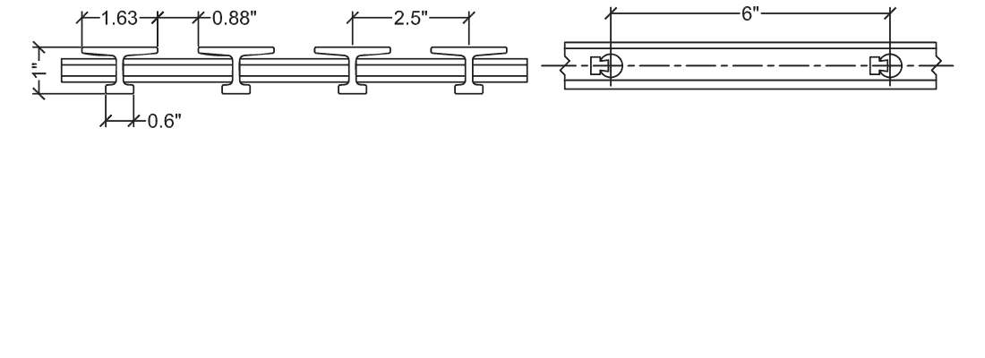 Technical illustration of FRP T bearing bar grating, 10-35.