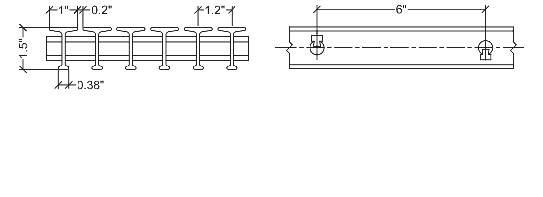 Technical illustration of structural fiberglass T bearing bar grating, 15-17.