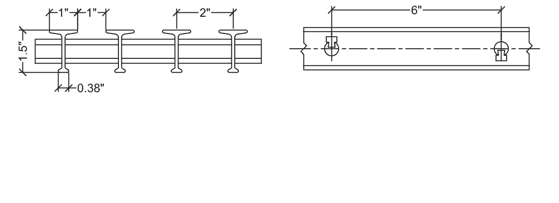 Technical illustration of Fiberglass Reinforced Plastic T bearing bar grating, 15-50.