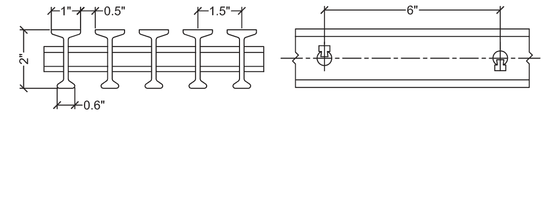 Technical illustration of structural fiberglass T bearing bar grating, 20-33.