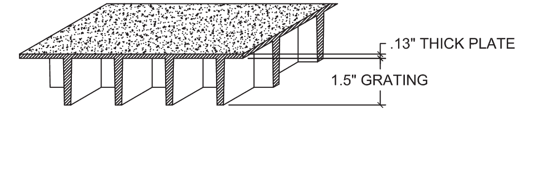 Technical illustration of 1 5/8 X 1 1/2 X 1 1 /2 inch Fiberglass Reinforced Plastic square grid grating.