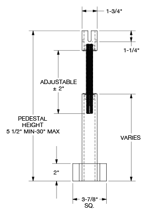 Technical illustration of adjustable Fiberglass Reinforced Plastic grating pedastals.