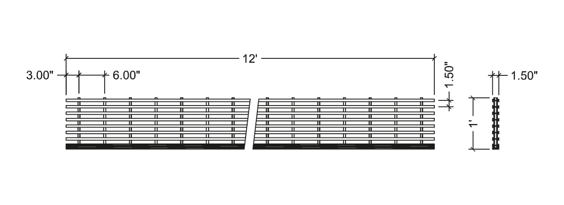 Technical illustration of PROGrate FRP pultruded stair tread, I 15-60.