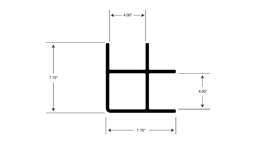 Size chart for a structural fiberglass corner column.