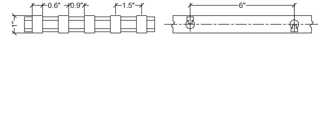 Technical illustration of heavy duty FRP pultruded grating bearing bar, 10-60.