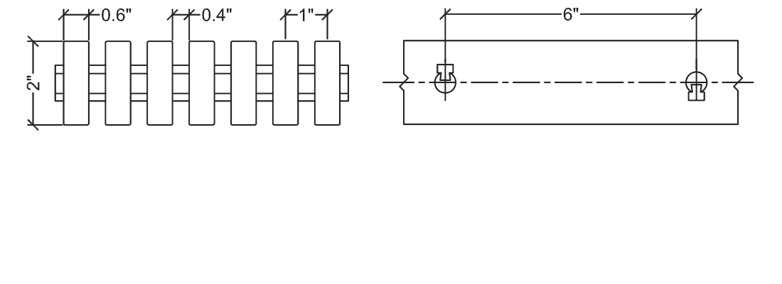 Technical illustration of heavy duty Fiberglass Reinforced Plastic pultruded grating bearing bar, 20-40.