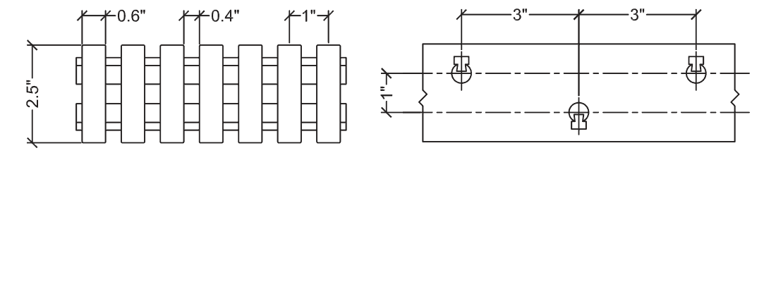 Technical illustration of heavy duty Fiberglass Reinforced Plastic pultruded grating bearing bar, 25-40.