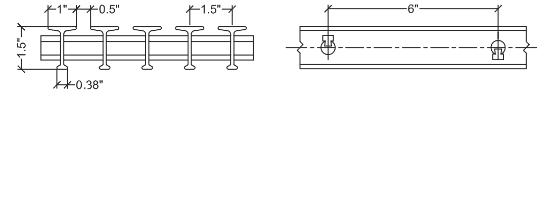 Technical illustration of FRP T bearing bar grating, 15-33.