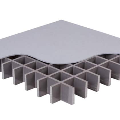 Image of grey 1 1/8 X 1 1/2 X 1 1/2 inch structural fiberglass square grid grating.