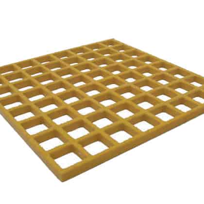 Image of yellow 1 X 1 1/2 X 1 1/2 inch Fiberglass Reinforced Plastic square grid grating.