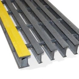 Image of yellow and grey T 20-50 Fiberglass Reinforced Plastic stair tread.