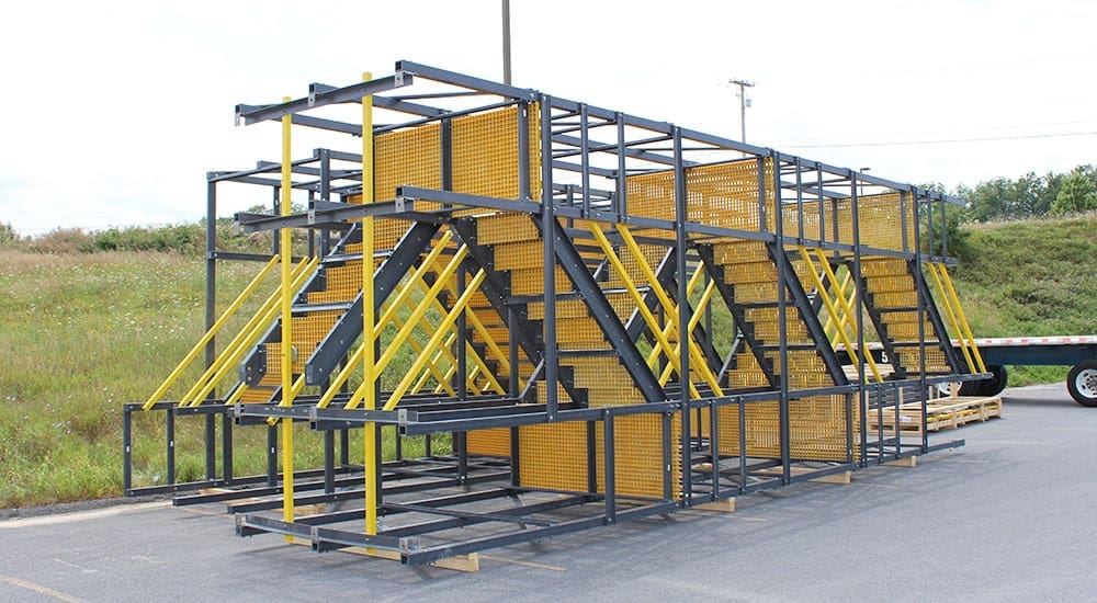Bedford ReadyStair tower assembled in a parking lot ready for shipment.