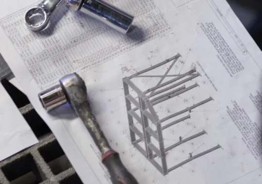 Image of two wrenches laying on top of architectural drawings of a ReadyPlatform