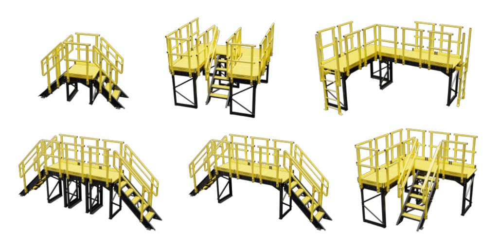 Yellow and gray 3D renders of ReadySeries products.