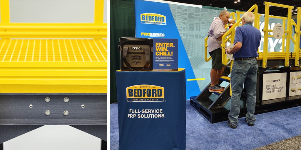 ReadySeries platform in yellow and tradeshow floor image.