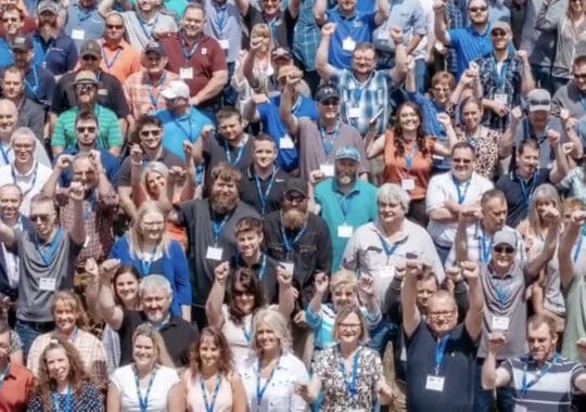 Birdseye view of Bedford employees during 50th Anniversary Celebration