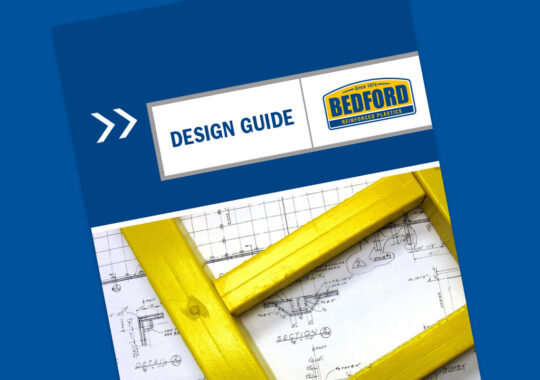 Design guide cover features technical blueprints and a yellow ruler on a blue background.